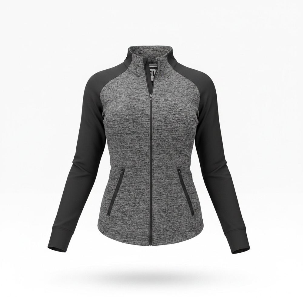 FootJoy Womens Grey Space Dye Full Zip Golf Jacket Black Raglan Sleeve Large